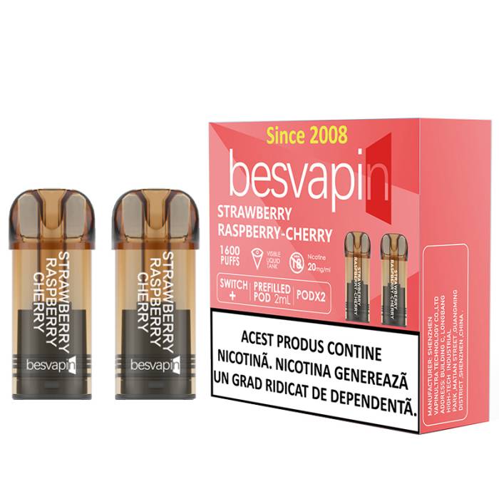 Cartus Besvapin 2x800 pufuri Strawberry Raspberry Cherry 20 mg.